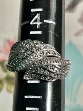 Genuine Diamond sterling silver .925 Anniversary wedding wave band ring 5 - 5.25